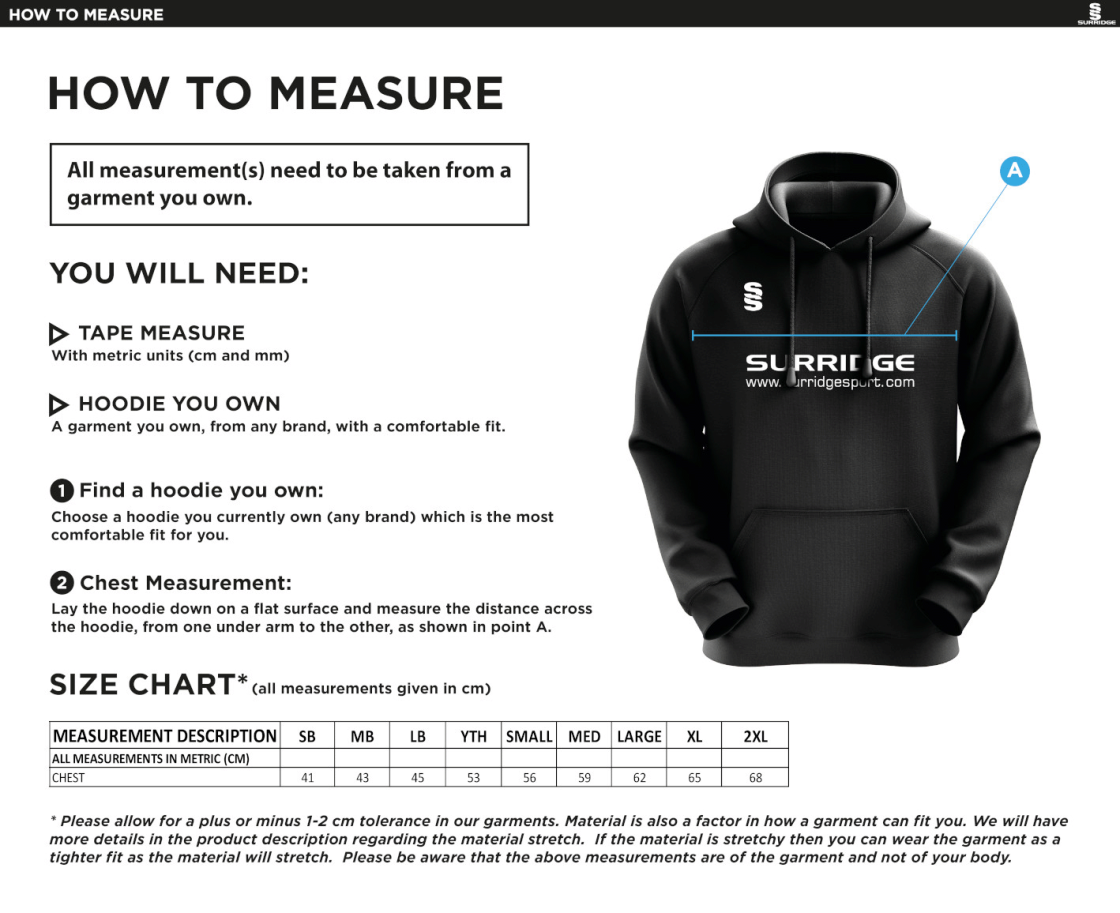 Cheadle Hulme CC - Blade Hoody - Unisex Fit - Size Guide