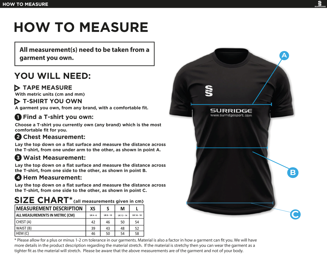 Cheadle Hulme CC - Dual Solid Colour Polo - Women's Fit - Size Guide