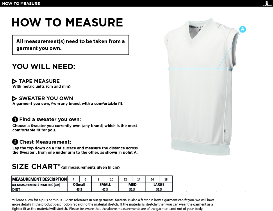 Cheadle Hulme CC - Blast Sleeveless Sweater - Women's Fit - Size Guide