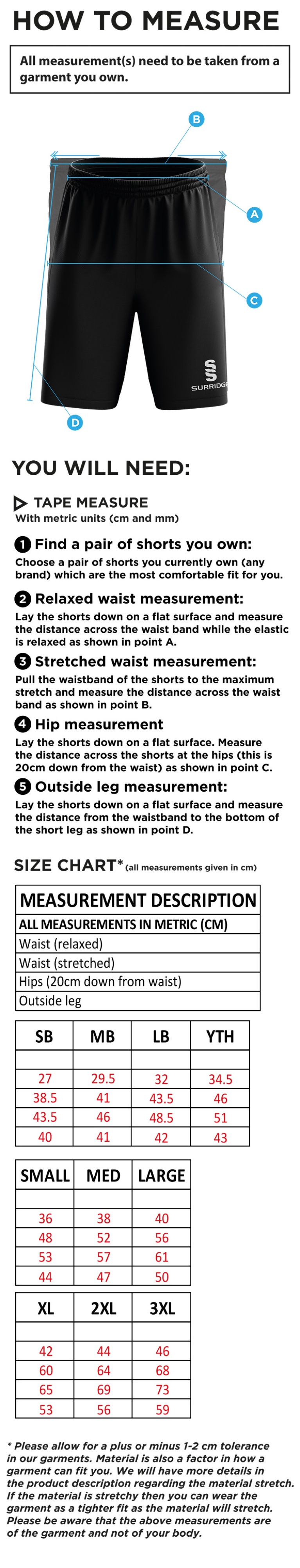 Cheadle Hulme CC - Blade Shorts - Size Guide