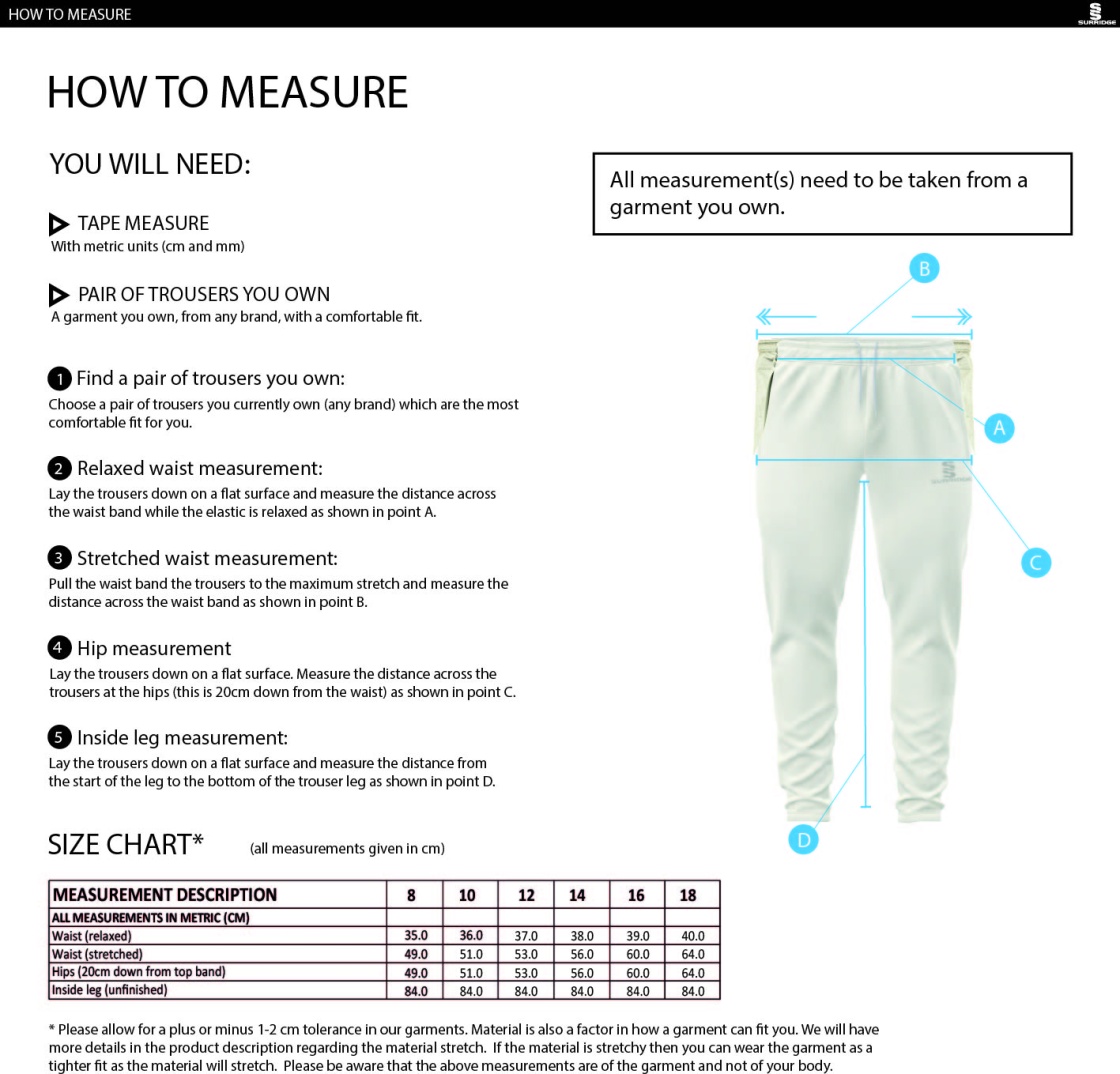 Cheadle Hulme CC - Ergo Playing Pant - Women's Fit - Size Guide