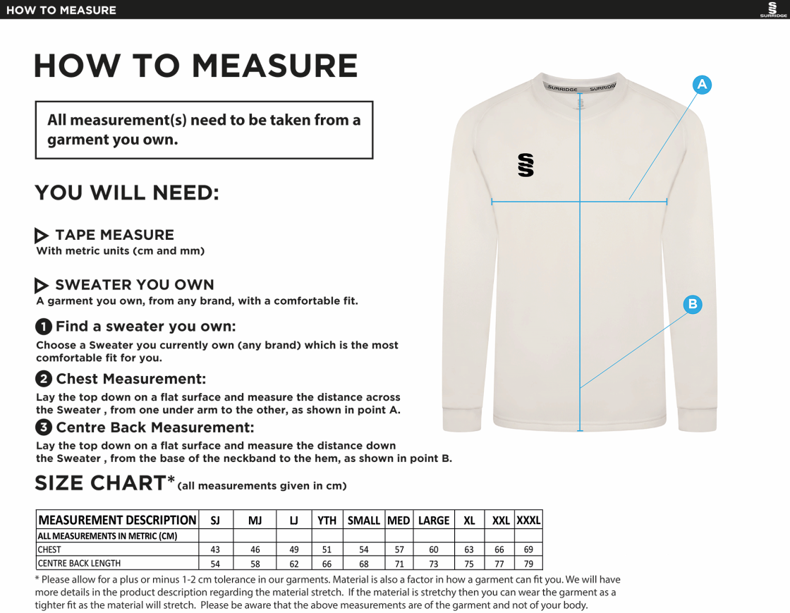 Cheadle Hulme CC - Blast Long Sleeve Sweater - Unisex Fit - Size Guide