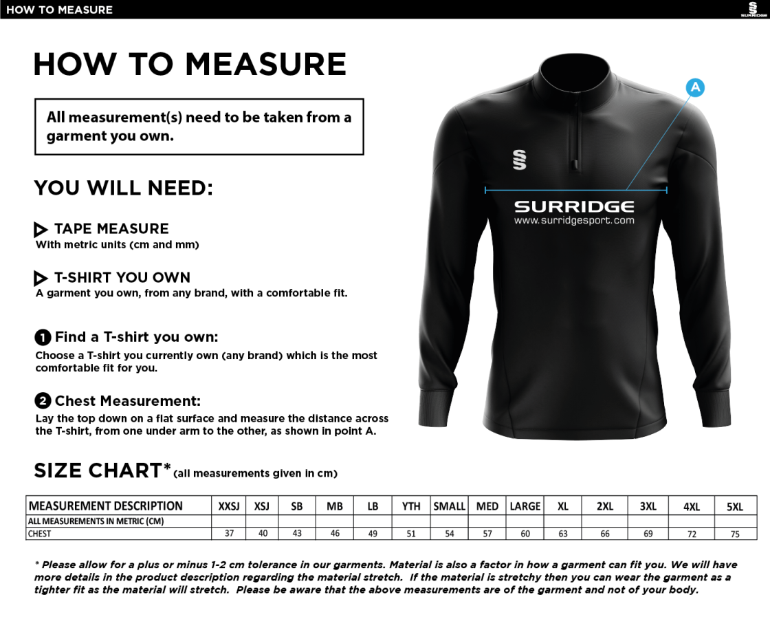 Cheadle Hulme CC - Blade Performance Top - Unisex Fit - Size Guide