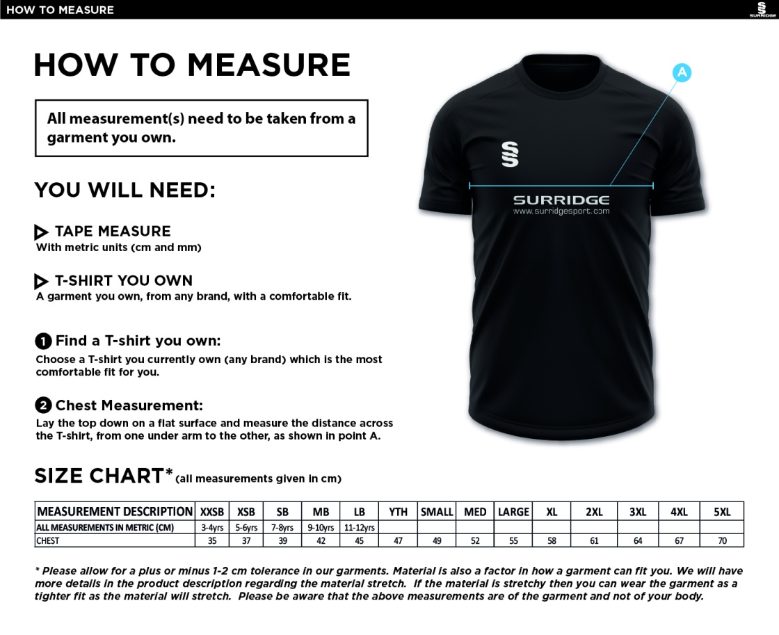 Cheadle Hulme CC - Blade Training Shirt - Size Guide