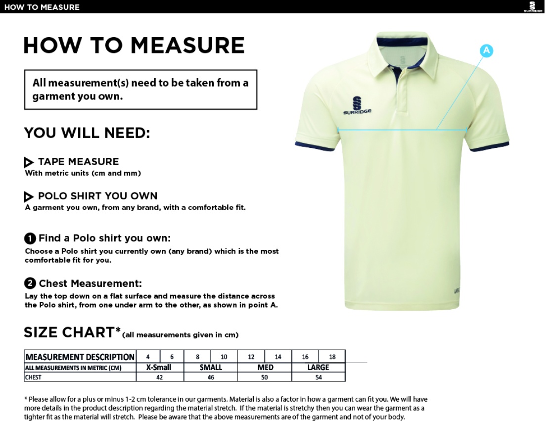 Cheadle Hulme CC - Dual Cricket Shirt Short Sleeve - Women's Fit - Size Guide