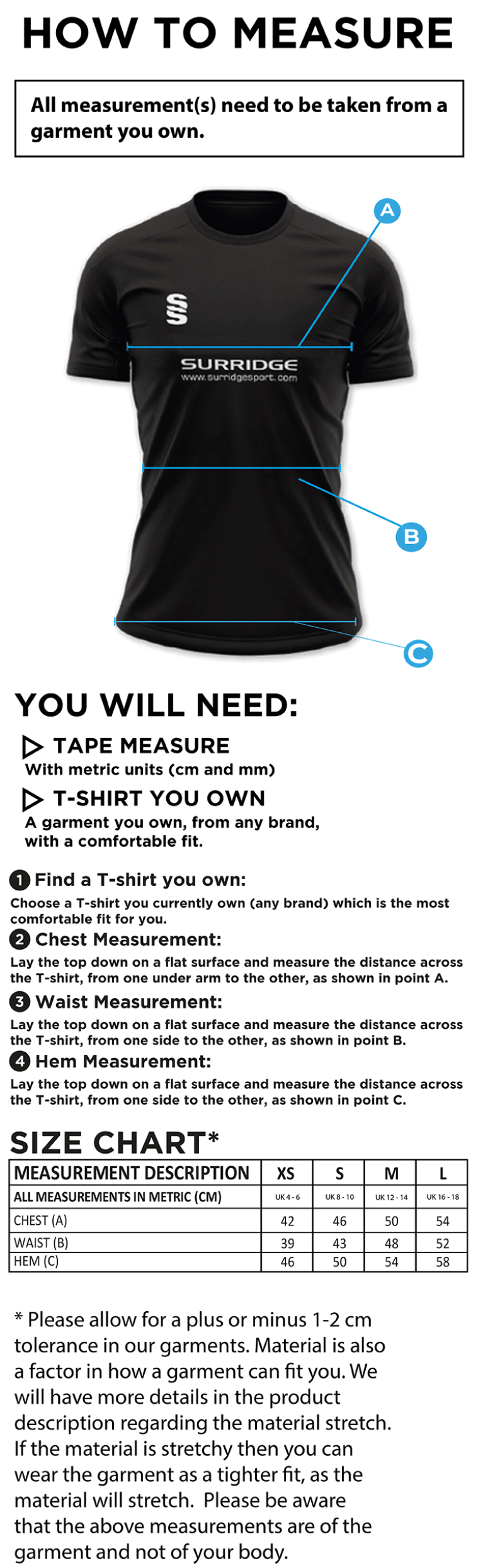 Cheadle Hulme CC - Dual Games Shirt - Womens Fit - Size Guide