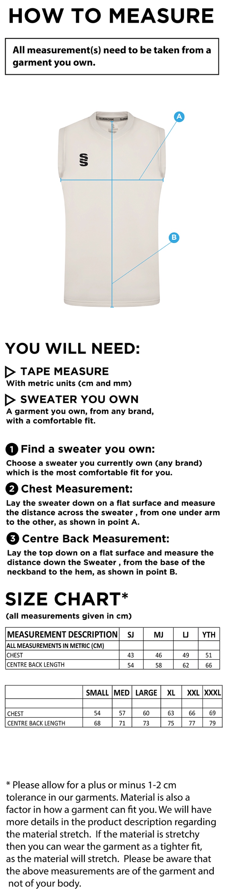 Cheadle Hulme CC - Blast Sleeveless Sweater - Unisex Fit - Size Guide