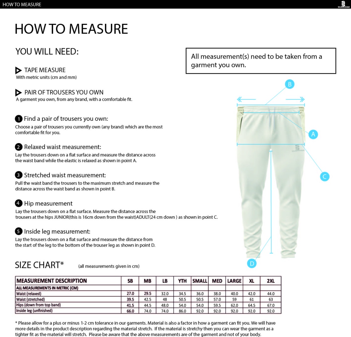 Cheadle Hulme CC - Ergo Playing Pant - Unisex Fit - Size Guide