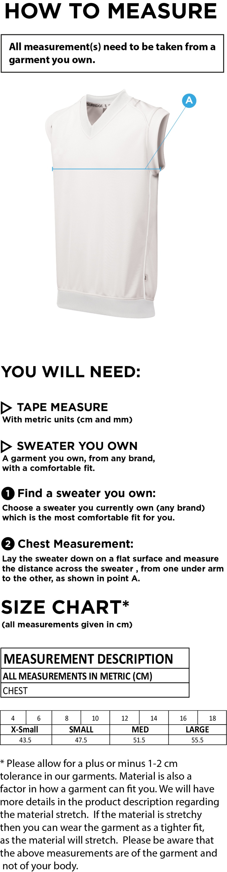 Cheadle Hulme CC - Blast Sleeveless Sweater - Women's Fit - Size Guide