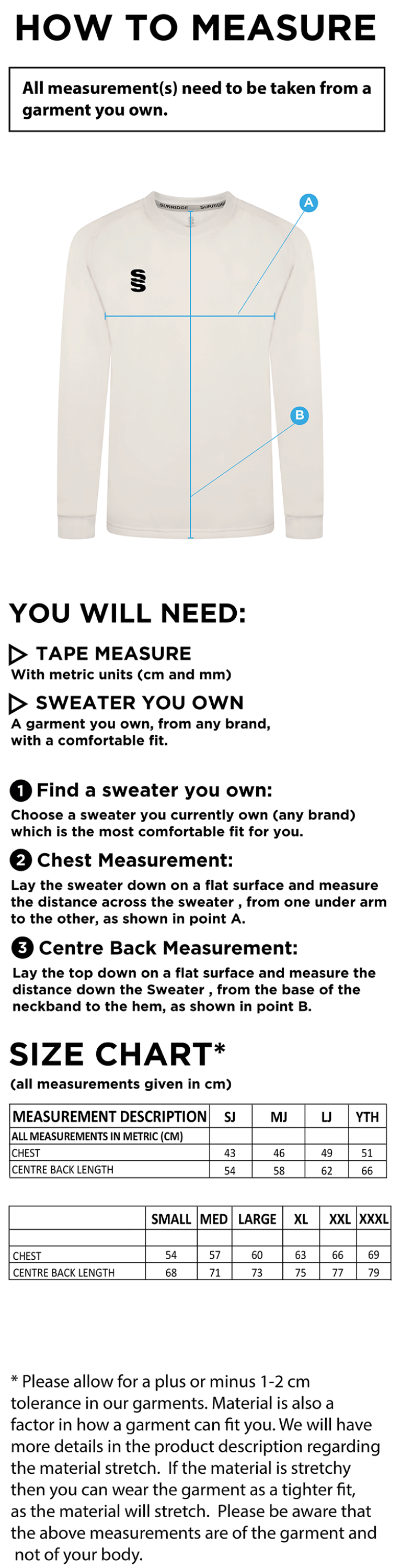 Cheadle Hulme CC - Blast Long Sleeve Sweater - Unisex Fit - Size Guide