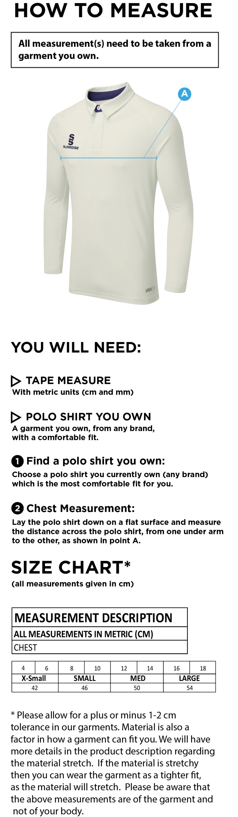 Cheadle Hulme CC - Dual Cricket Shirt Long Sleeve - Women's Fit - Size Guide