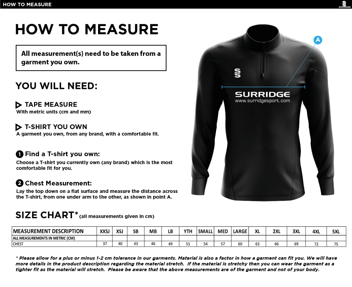 Cheadle Hulme CC - Blade Performance Top - Size Guide