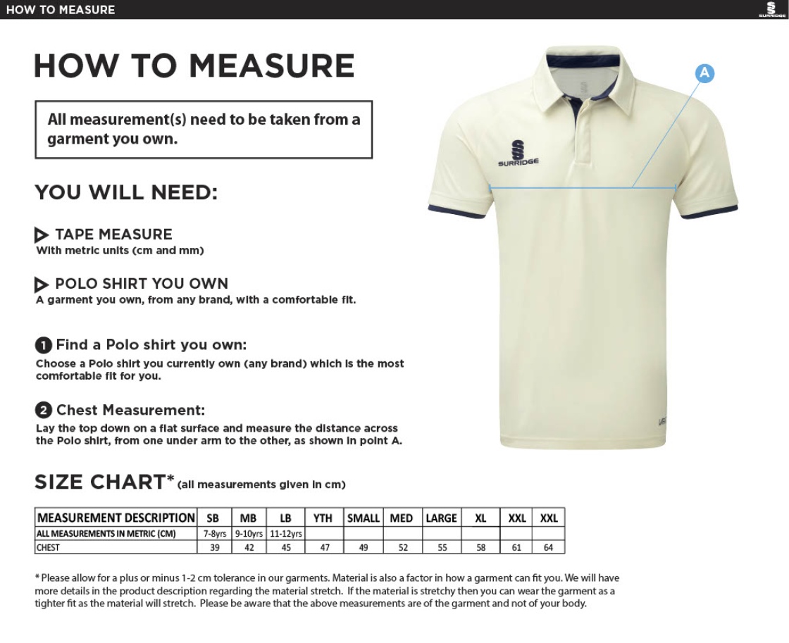 Cheadle Hulme CC - Dual Cricket Shirt Short Sleeve - Unisex Fit - Size Guide