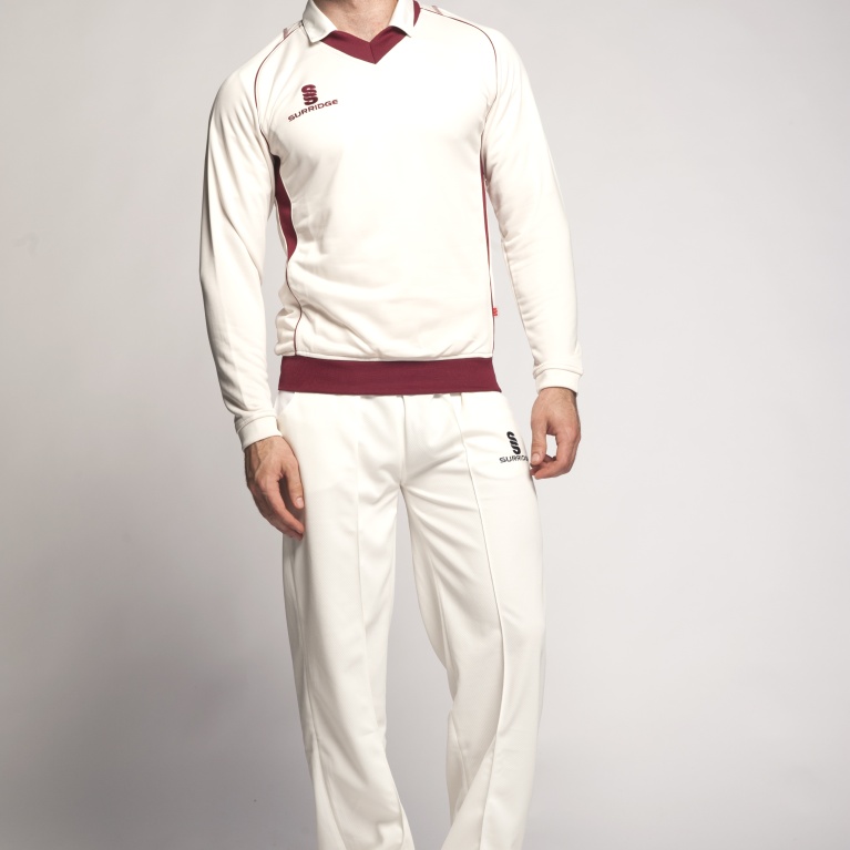 Cheadle Hulme CC - Curve Long Sleeve Sweater Maroon Trim - Unisex Fit
