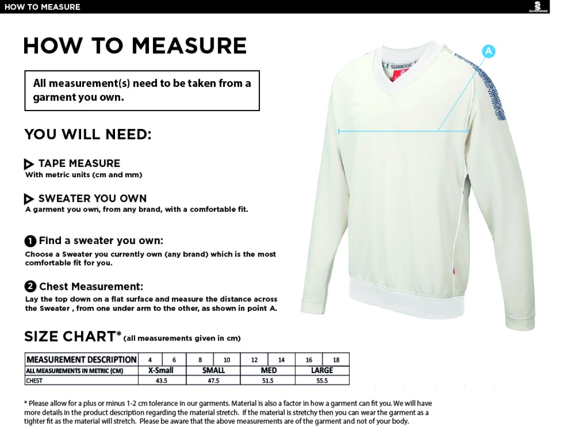 Cheadle Hulme CC - Blast Long Sleeve Sweater - Women's Fit - Size Guide