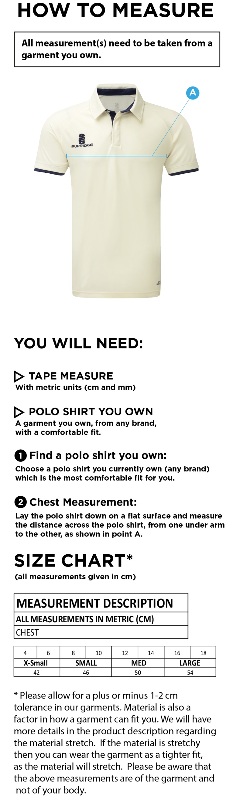 Cheadle Hulme CC - Dual Cricket Shirt Short Sleeve - Women's Fit - Size Guide