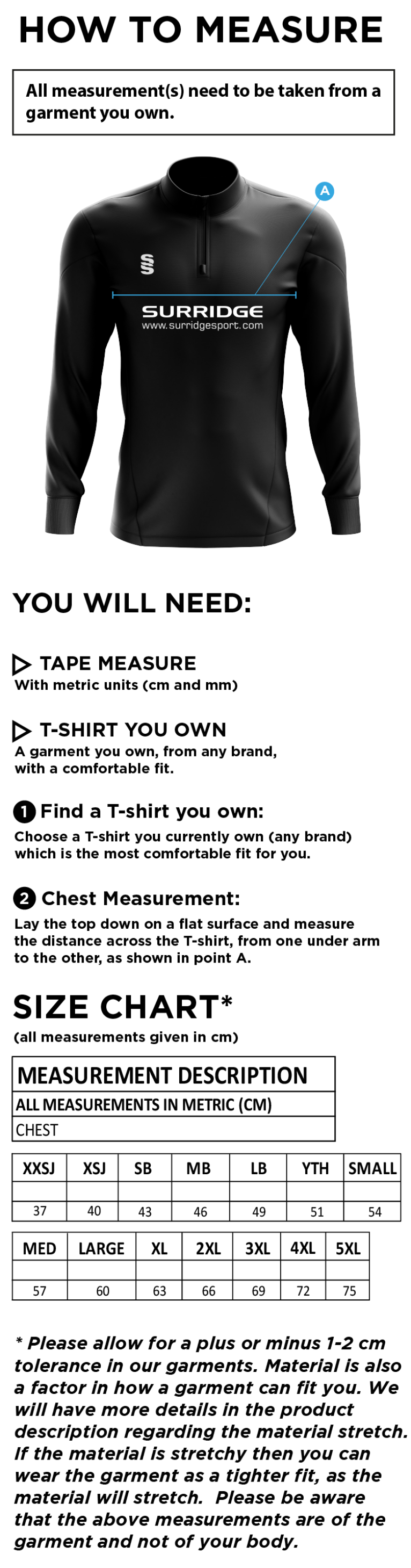 Cheadle Hulme CC - Blade Performance Top - Size Guide